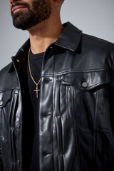Jordan Craig "Thriller" Leather Button Up Trucker Jacket