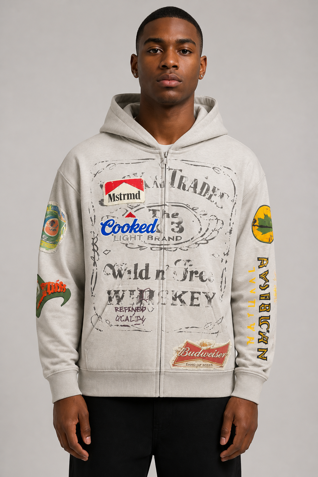 REBEL "Mstrmnd Cooked Light" Cotton Boxy Hoodie - Grey