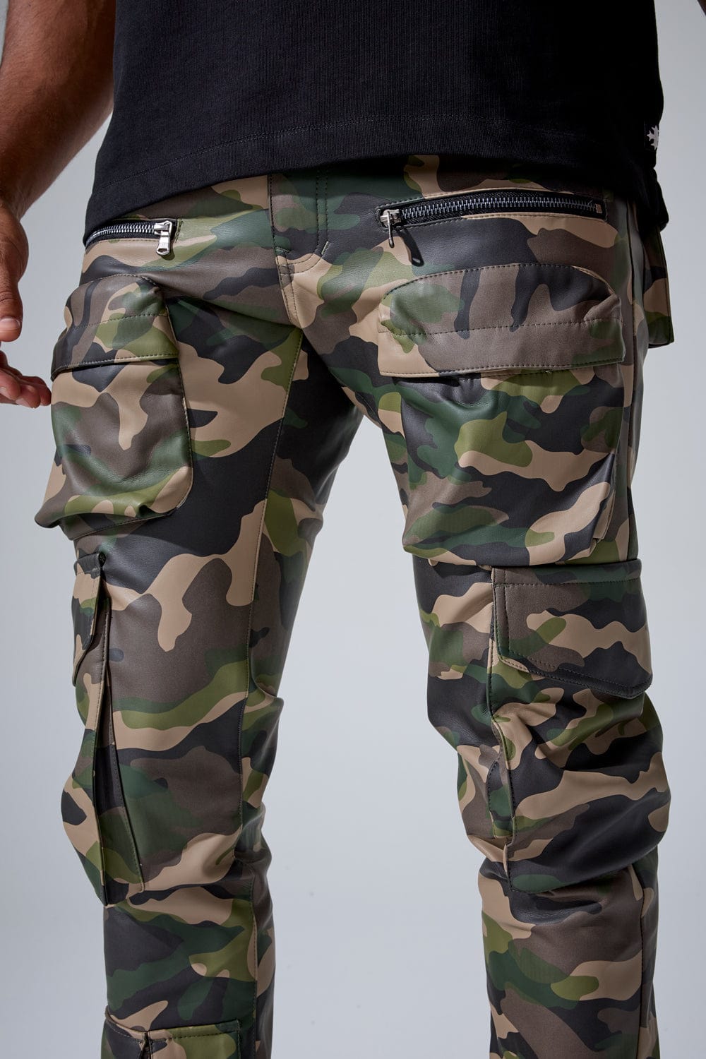 Jordan Craig "Trillest" Skinny Ross Stacked Leather Cargo Pants with Zipper