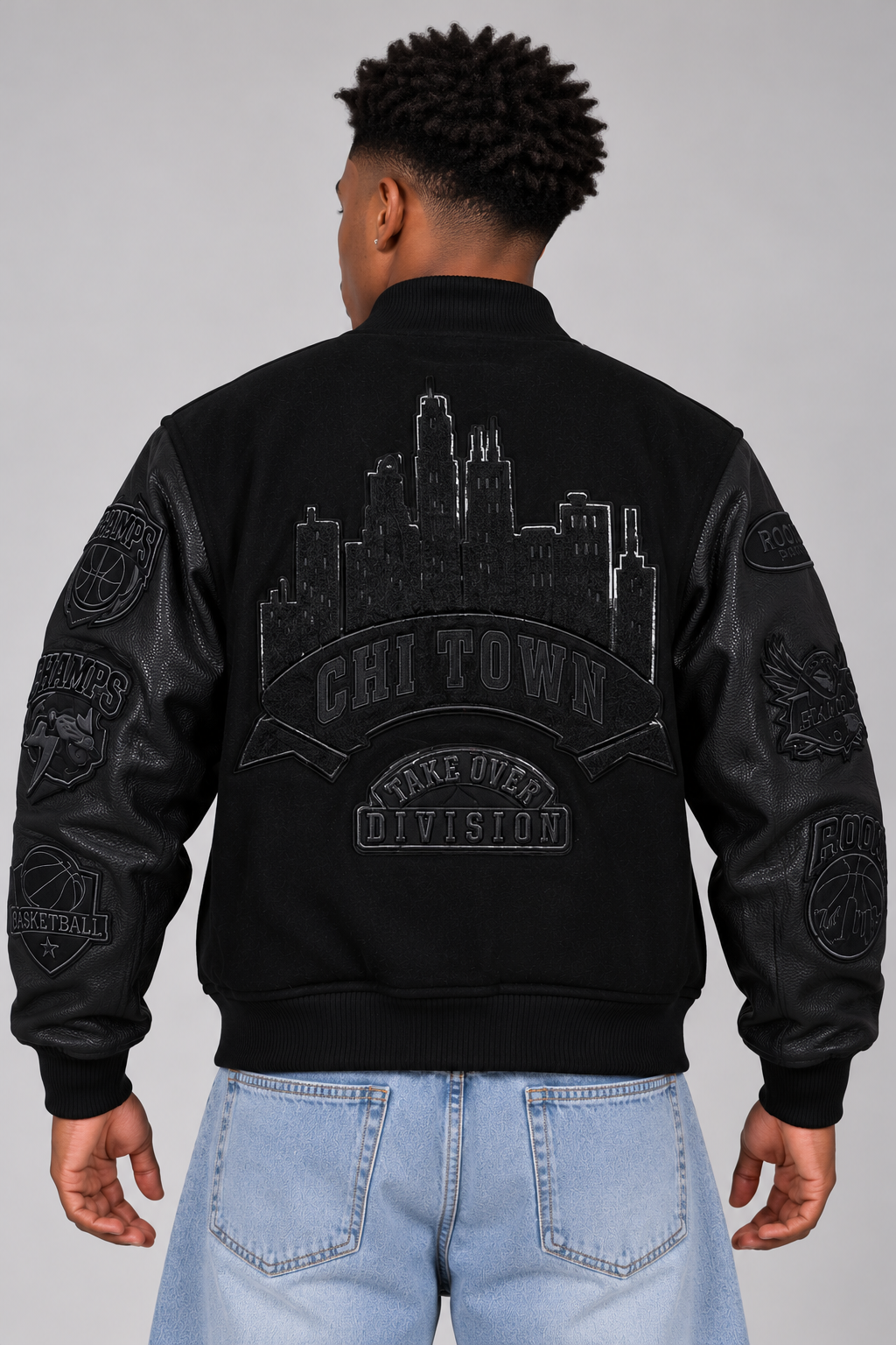 Roku Studio "Chicago" Triple Black Wool Varsity Jacket