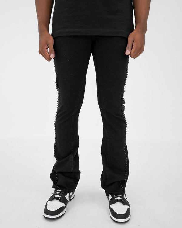 Preme Black Jet Black Flare Jean with Stones