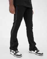 Preme Black Jet Black Flare Jean with Stones