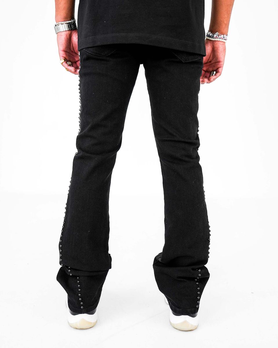 Preme Black Jet Black Flare Jean with Stones