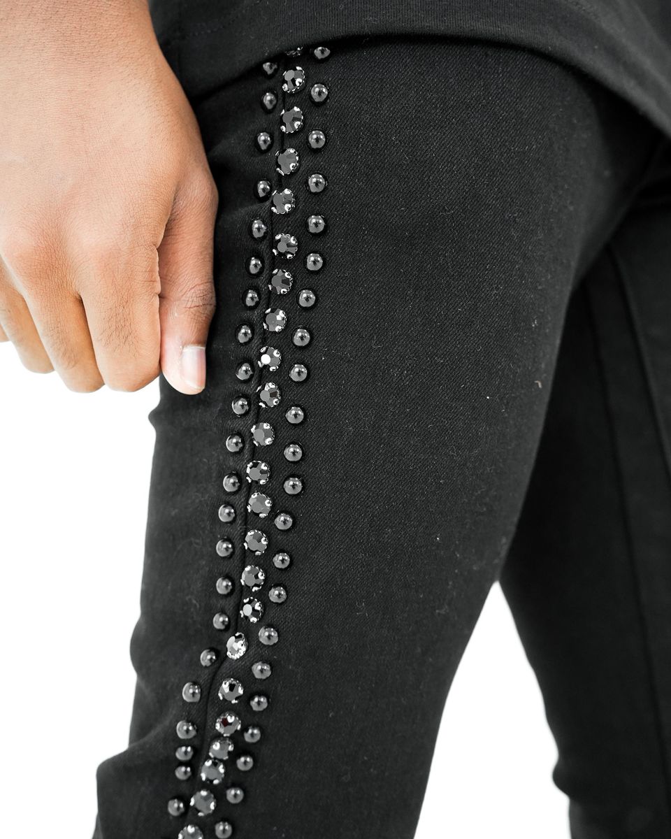 Preme Black Jet Black Flare Jean with Stones