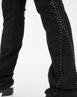 Preme Black Jet Black Flare Jean with Stones
