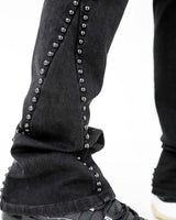 Preme Black Jet Black Flare Jean with Stones