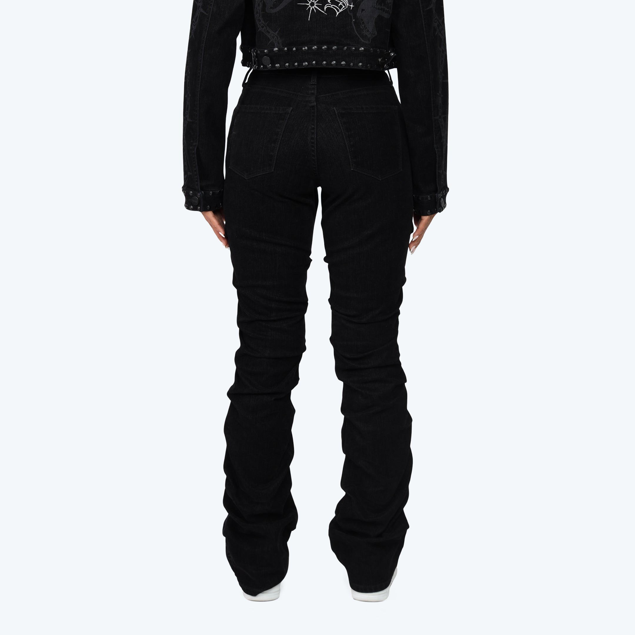 Smoke Rise Embroidered Jean Trucker Jacket Pinching Stack Set