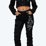 Smoke Rise Embroidered Jean Trucker Jacket Pinching Stack Set