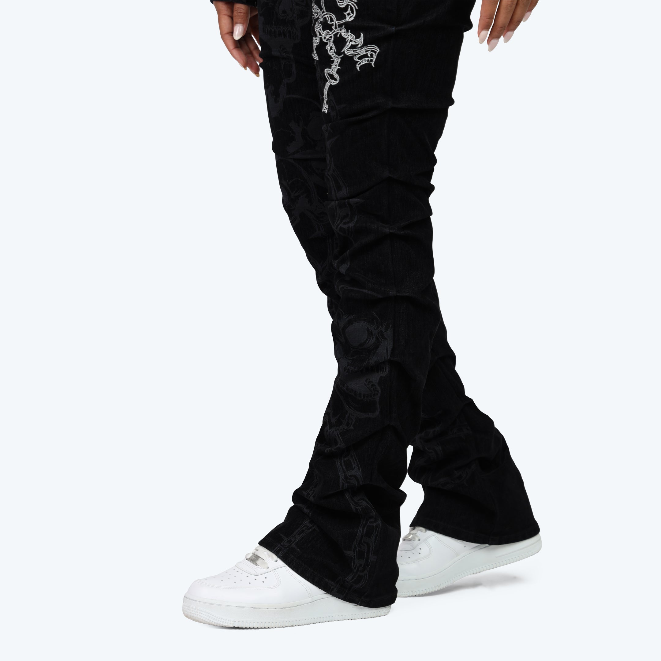 Smoke Rise Embroidered Jean Trucker Jacket Pinching Stack Set