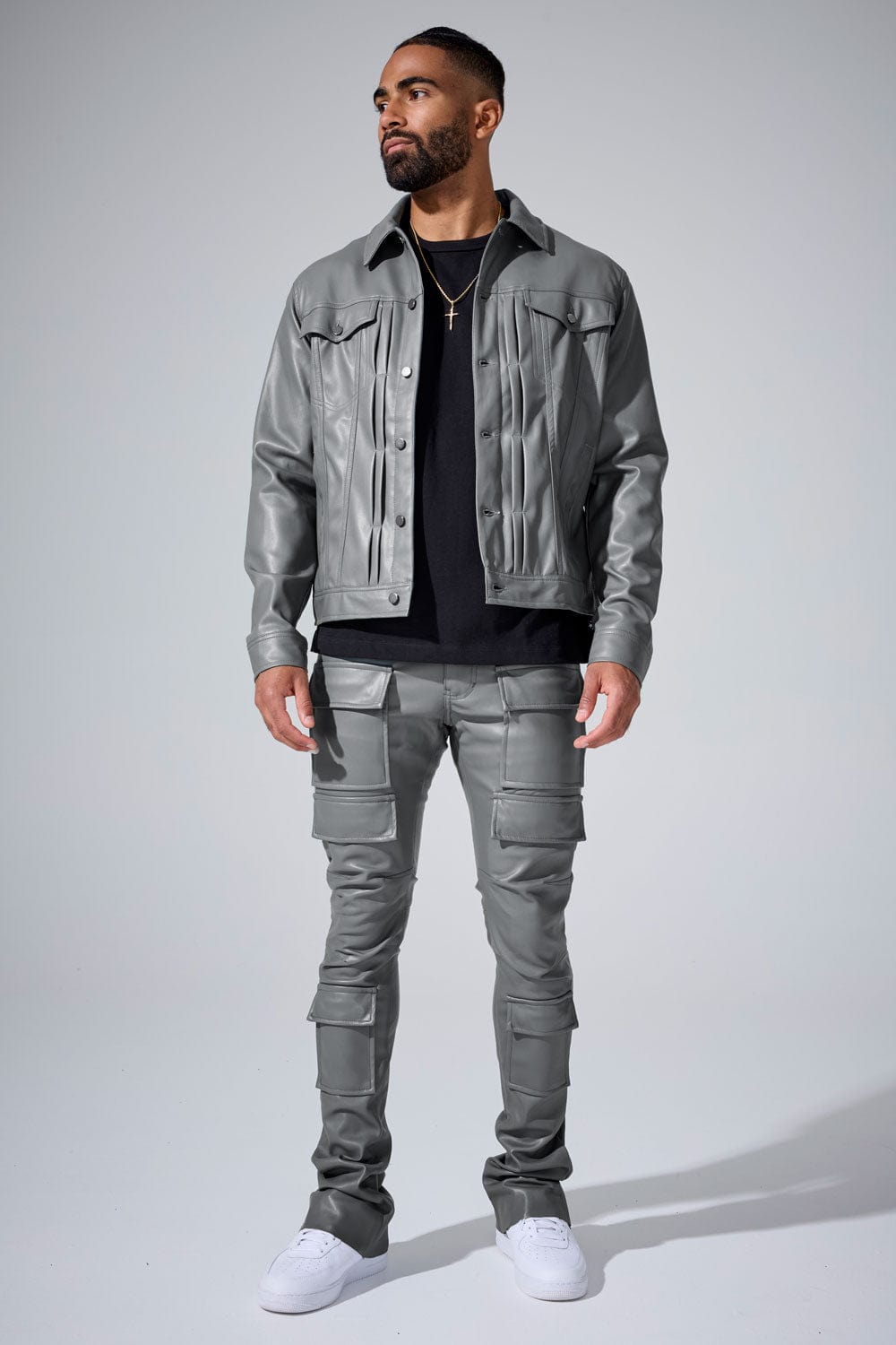 Jordan Craig "Thriller" Leather Button Up Trucker Jacket