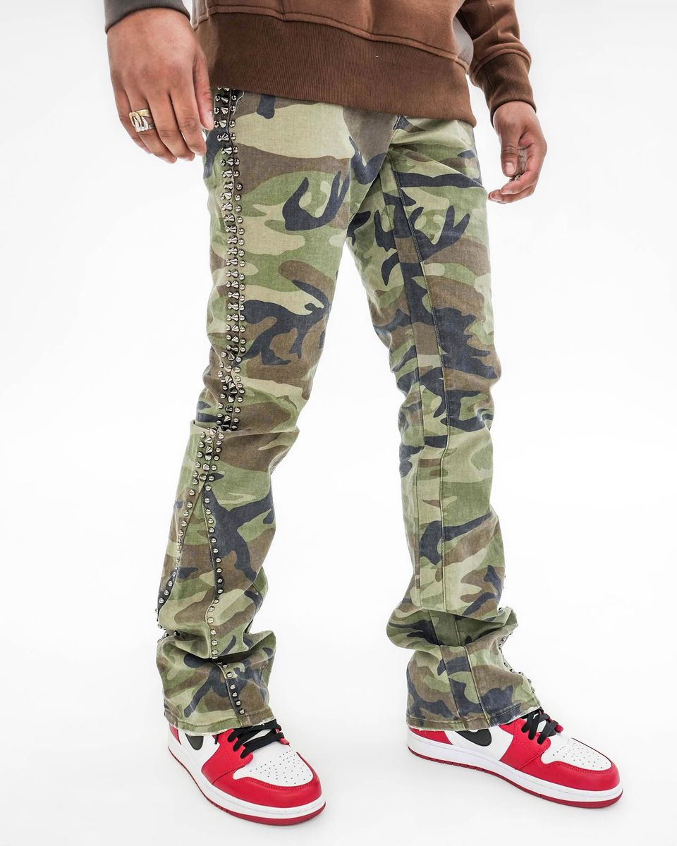 Preme Camo Woodland Camo Flared Studs Jean