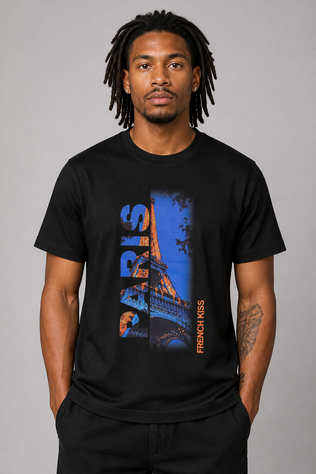 Luxe "Paris" Tee - Black/Orange/Blue