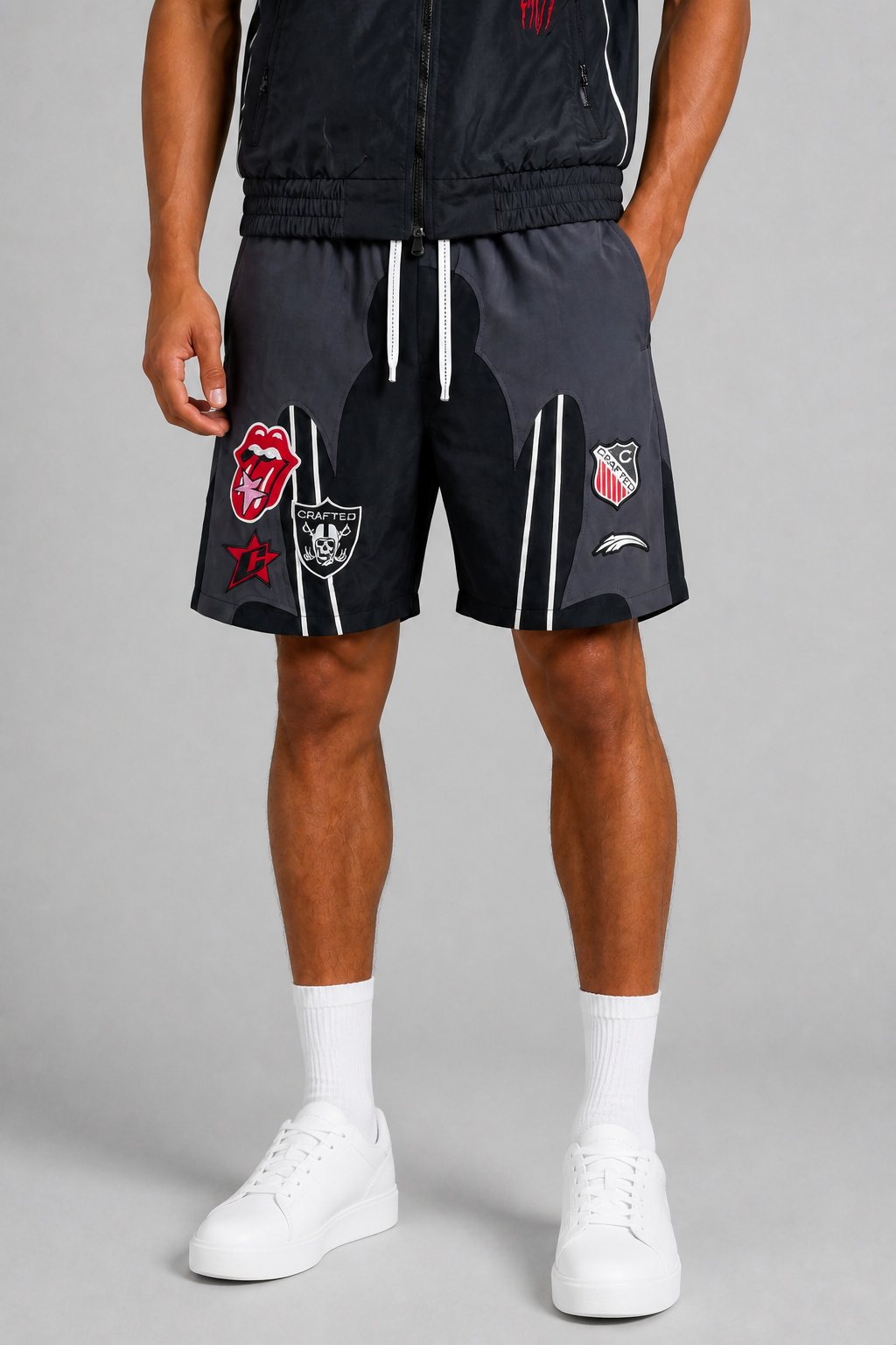 Crafted "Fashion" Patched Nylon Short Set