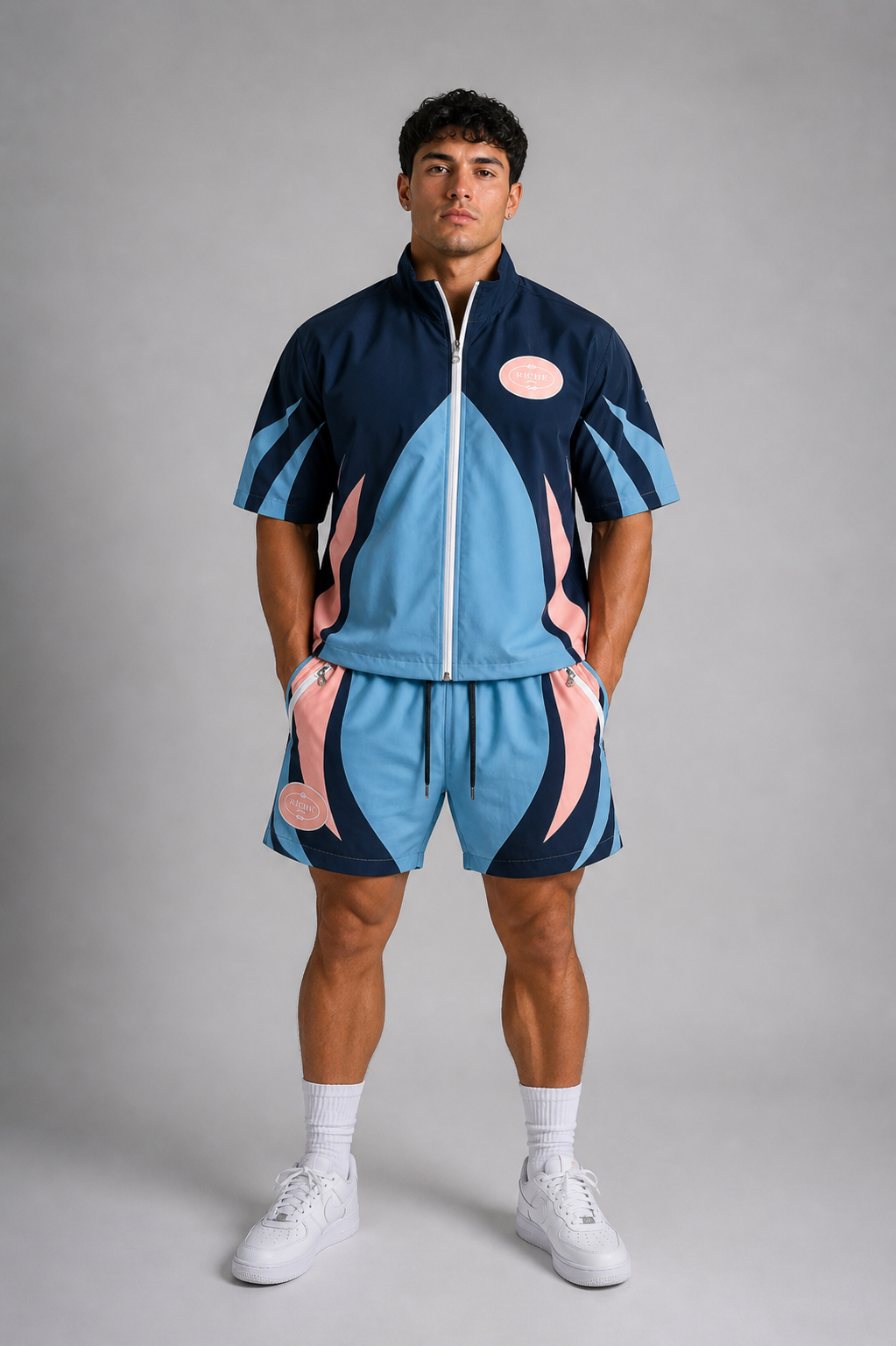 Vie+Riche Aeon Short Sleeve Zip-Up & Shorts Set