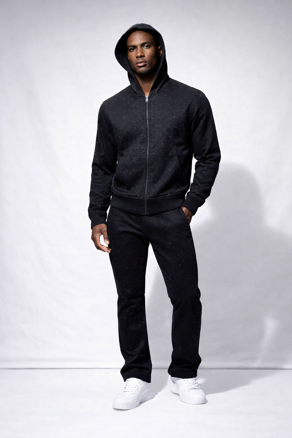 Liquid Crystal Wax Zip-up Rhinestone Hoodie