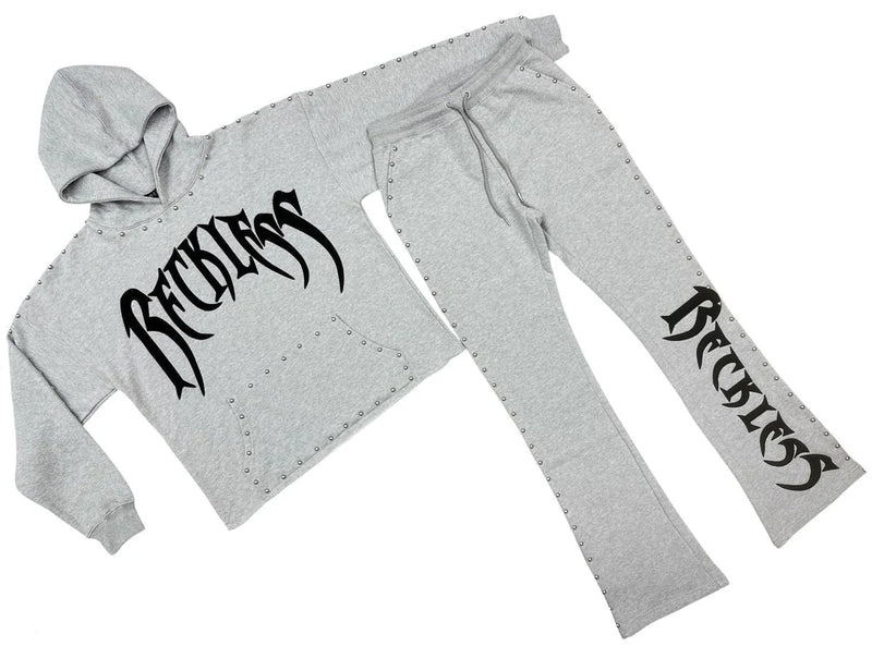 Focus "Reckless" Stud Hoodie and Flare Pants Jogger Set