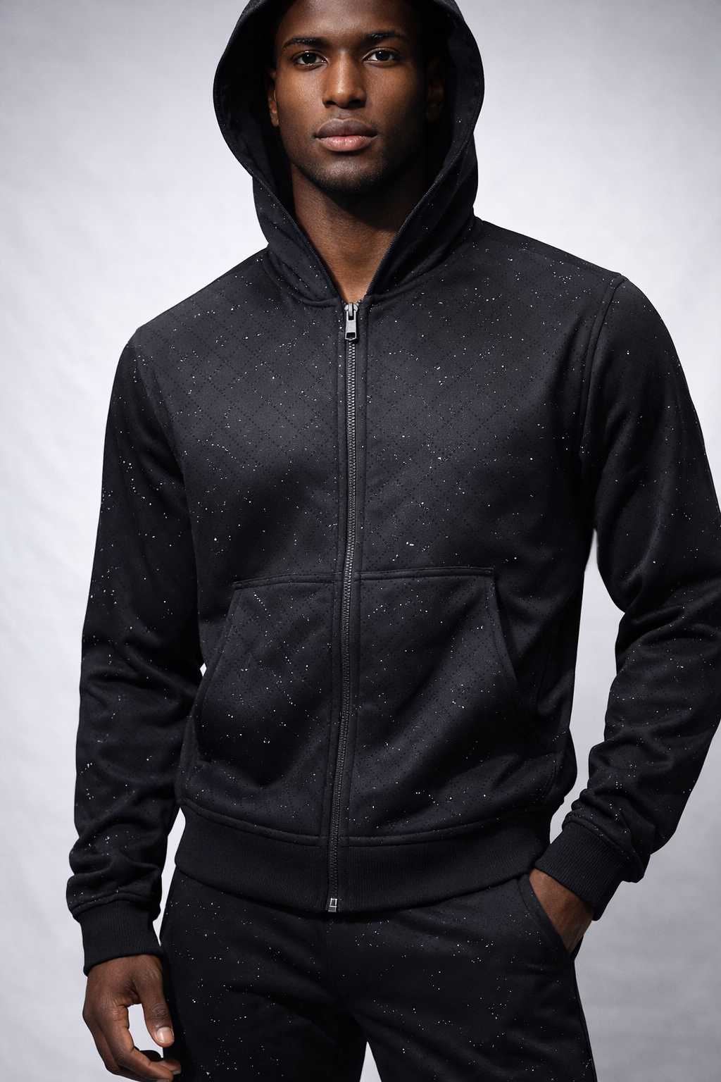 Liquid Crystal Wax Zip-up Rhinestone Hoodie