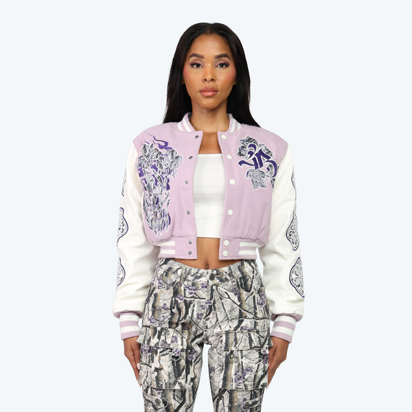 Smoke Rise "Tapestry" Crop Fit Varsity Jacket