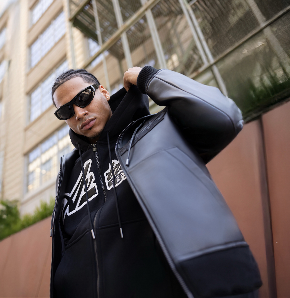 Avirex "Nappa" Leather Hoodie - Black