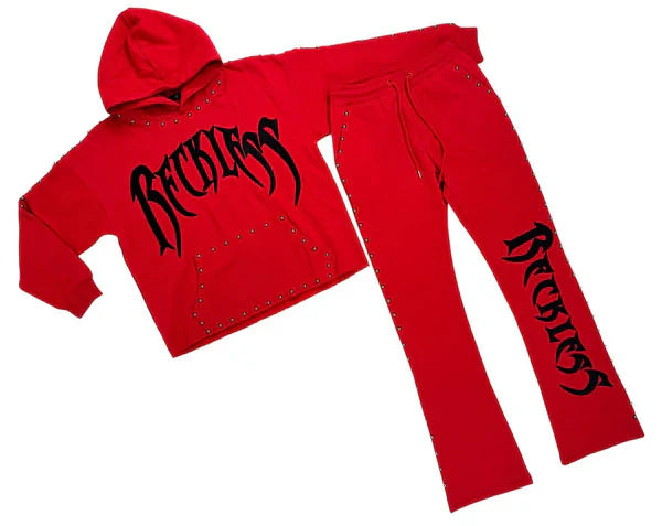 Focus "Reckless" Stud Hoodie and Flare Pants Jogger Set