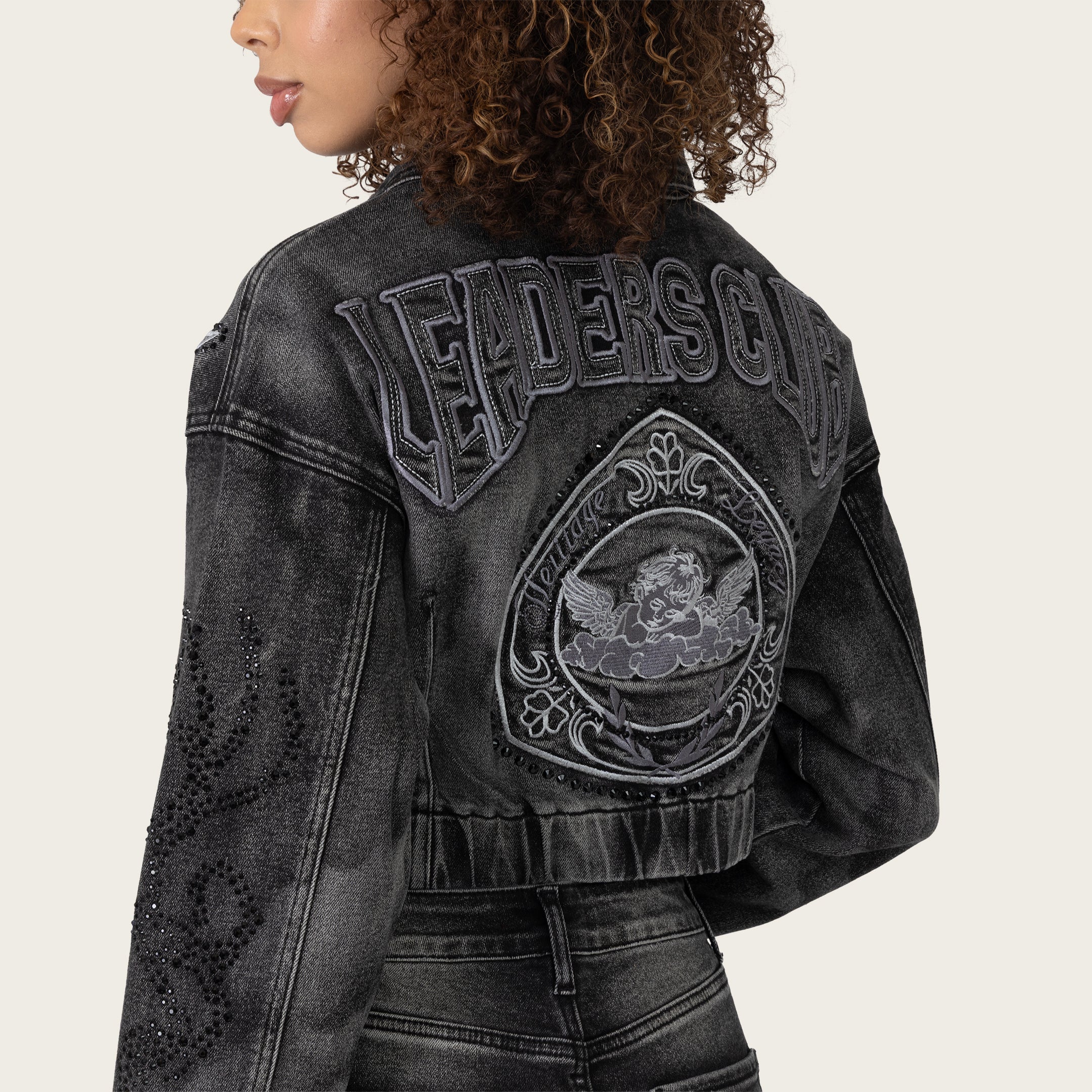 Smoke Rise Women's Drop Shoulder Patched Jacket & High Rise Printed Jean Set