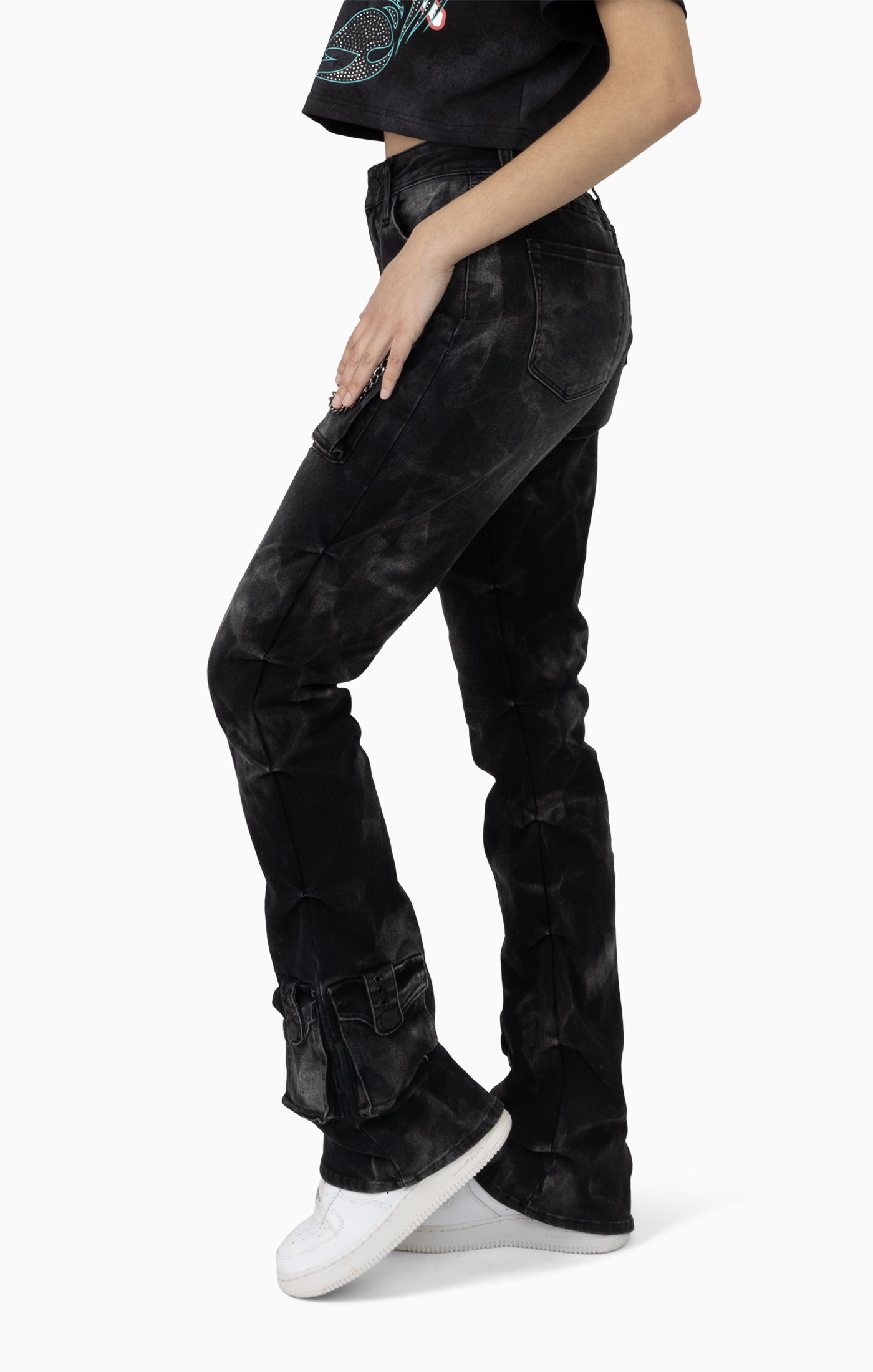 Smoke Rise Women's High Rise Boot Jean with Chain