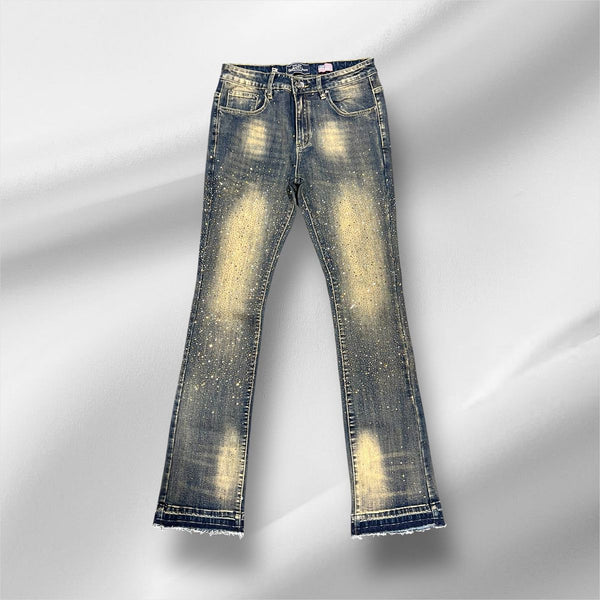 Damati Rhinestone Stacked Denim Jeans