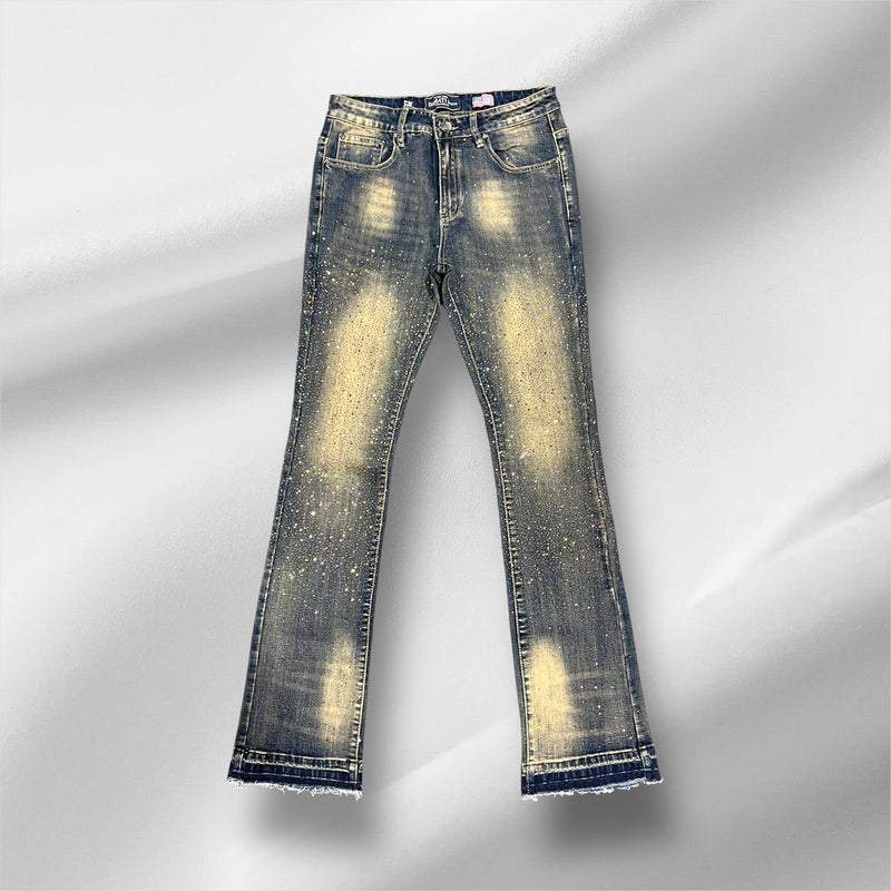 Damati Rhinestone Stacked Denim Jeans