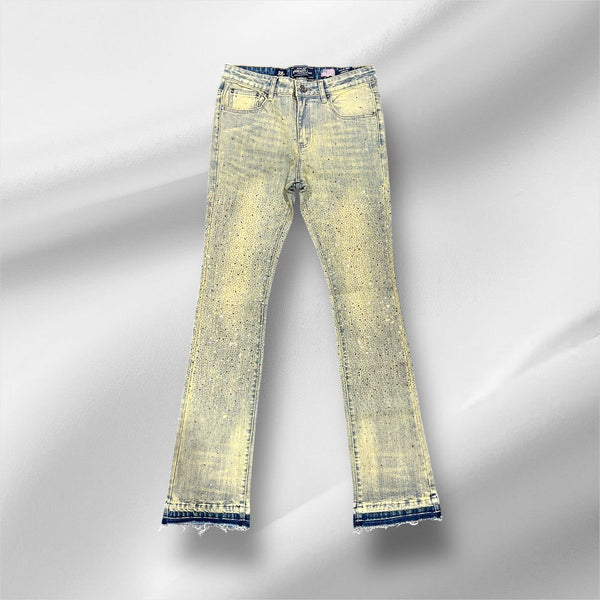 Damati Rhinestone Stacked Denim Jeans
