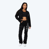 Smoke Rise Embroidered Jean Trucker Jacket Pinching Stack Set