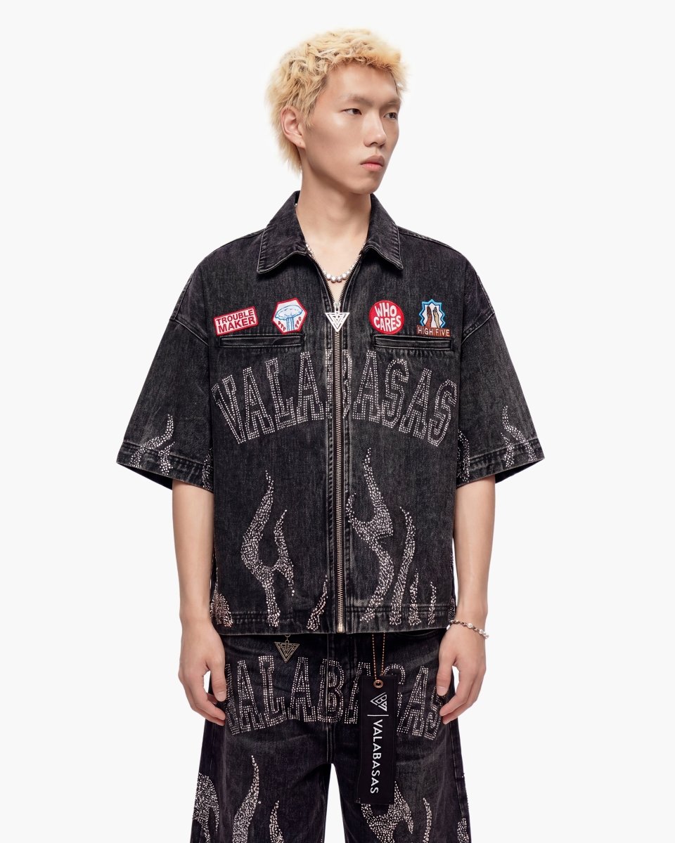 Valabasas "Torch" Denim Woven Zip-up Shirt
