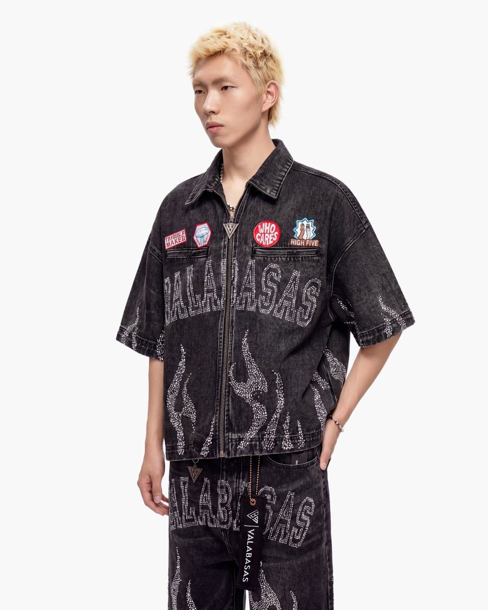 Valabasas "Torch" Denim Woven Zip-up Shirt