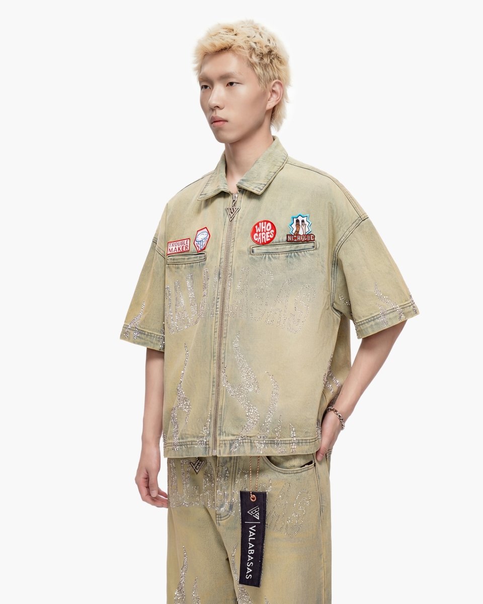 Valabasas "Torch" Denim Woven Zip-up Shirt