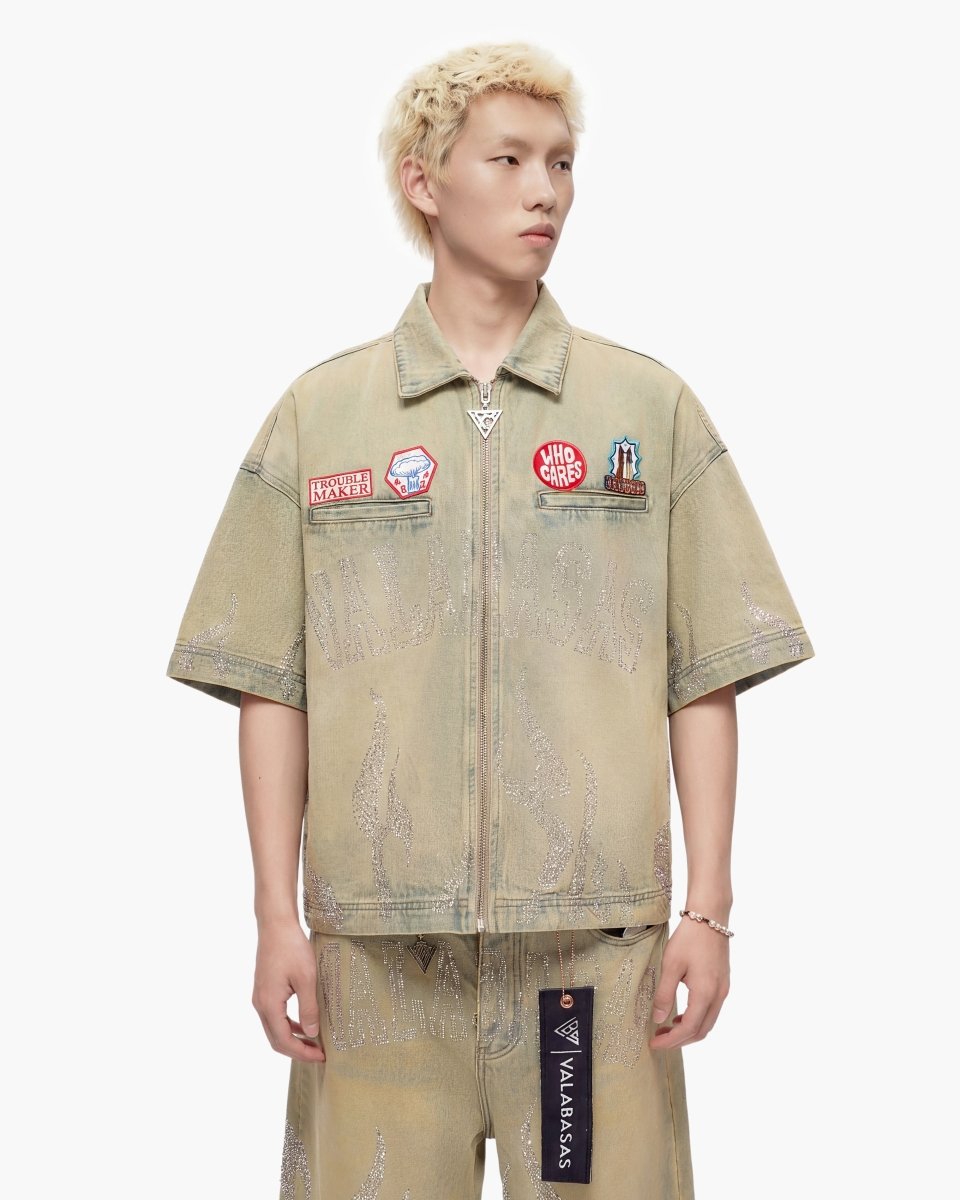 Valabasas "Torch" Denim Woven Zip-up Shirt